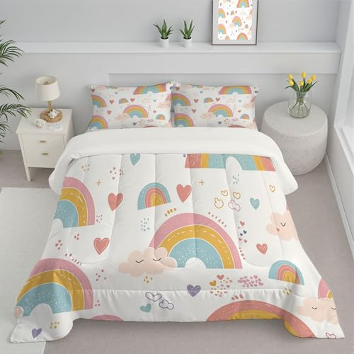 Juego de Edredón Infantil 200x200cm con Almohada para Cama 105 – Ultra Suave, Relleno Nórdico Nubes Arqueadas Edredones 4 Estaciones Estilo Bohemio Nórdico Conforter, Lavable a Máquina, Coral
