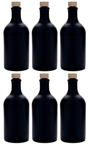 Flaschenland Brocca in terracotta da 500 ml, in gres nero, con manico in sughero, set da 6 pezzi