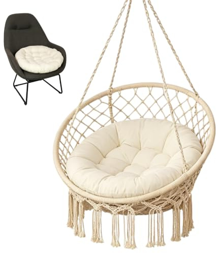 GORPENT Cuscino per poltrona sospesa, 60 x 60 cm, per poltrona sospesa, per esterni, rotondo, in cotone, lavabile, beige