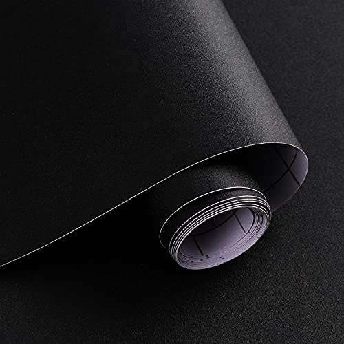 Timeet Black Sticky Back Plastic Self Adhesive Wallpaper 40CMx10M Furniture Sticker Black Peel and Stick Vinyl Film Covering Wardrobes Bedroom Living Room DIY Refurbished Removable Contact Paper
