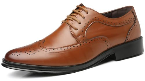 Herr Brogue Oxfordskor vingspets fuskläder snörning klänning skor klassisk perforerad smart vardaglig vintage derbies, Brun, 38 EU