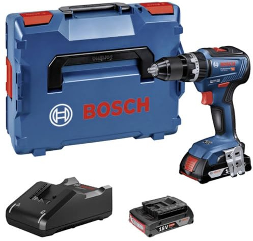 Bosch Professional 18V System Akku Schlagbohrschrauber GSB 18V-55 (max. Drehmoment 55 Nm, inkl. 2x 2.0Ah Akku, Ladegerät GAL 18V-20, L-Case)