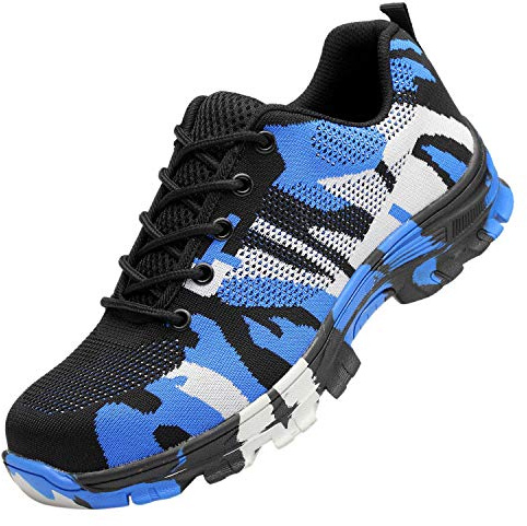 Sneakers Homme Securité Chaussure de Travail Antidérapant Anti-Perforation Camouflage Mode Sabot Embout Acier Bleu 45 EU