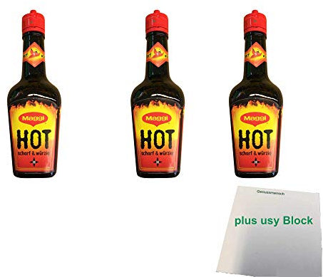 Maggi Hot Würze 3er Pack (3x100ml Flasche) + usy Block