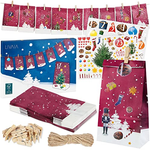 Calendario dell’Avvento fai da te: delizioso calendario dell’Avvento 2023 da comporre con 24 sacchetti decorativi e numeri adesivi - Calendario dell’Avvento fai da te - Calendario dell’Avvento LIVAIA