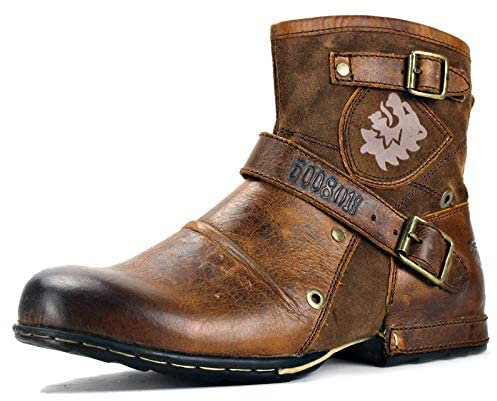 Herr Stövlar Chukka Motorcykel Mode Känga Läder Vandring Combat Ankel Boots för Män Dragkedja OS-5008-1-E-Brown-8