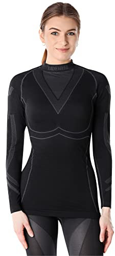 Ladeheid Thermounterwäsche Damen Funktionsunterwäsche Langarm Shirt Thermoaktiv LAGI004 (Schwarz/Graphite, S)