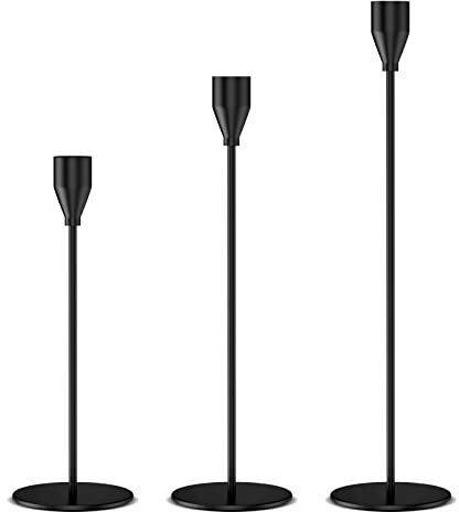Relota Set di 3 Porta Candele da Tavolo 33/28/22cm, Portacandele Nero in Metallo, Candelabro Moderno, Natalizio Candelabri, Candeliere per Matrimoni, Compleanni, Natale, Cena a Lume di Candela