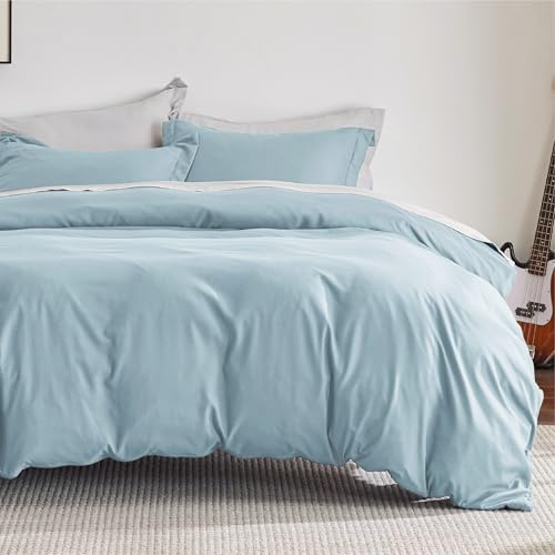 Bedsure Duvet Cover King Size - Soft Double Brushed Bedding Set for Kids & Adults, Zipper Closure, 3 Pieces, Includes 1 Duvet Cover (104x90) & 2 Pillow Shams, NO Comforter, Light Blue