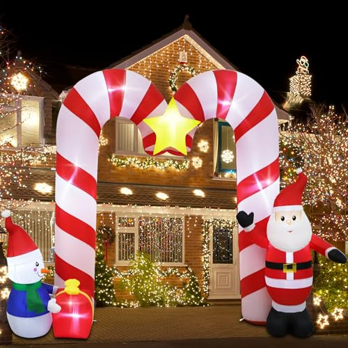SHDEJTG 10ft Candy Cane Arched Outdoor Inflatable with LED Lights for Christmas Holiday Party Decoration, Winter Garden Decoration