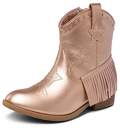 DREAM PAIRS Kids Stylish Western Boots | Pairs with jeans shorts or dresses, star embroidery, tassel detail, soft lining, low heel, side zipper, non-slip