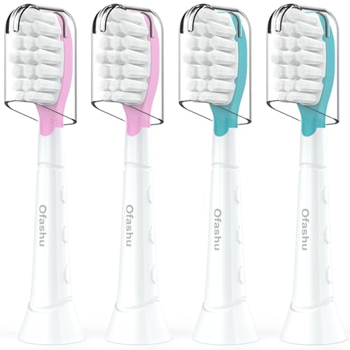 Ofashu Ersatzbürsten Kompatibel mit Philips Sonicare für Kinder Zahnbürste, ab 7+ Jahre, für Kids (4er) Ersatz-Zahnbürsten Aufsteckbürsten Rosa/Grün