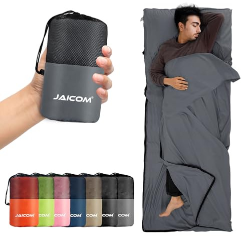JAICOM Sacco Lenzuolo Sacco a Pelo, Sacco Lenzuolo da Viaggio Ultraleggero e Compatto, 220x90cm, Ideale per il campeggio, l'escursionismo, l'ostello e i viaggi di lavoro