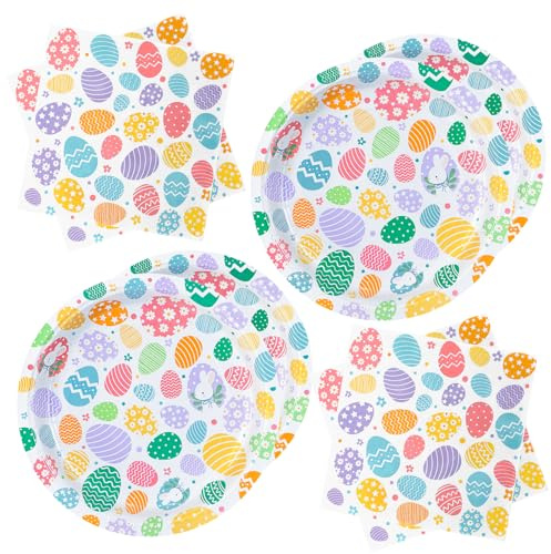 BFB Set di Piatti e Tovaglioli di carta per Pasqua, 40 pezzi di Stoviglie per uova di Pasqua usa e getta per le decorazioni delle feste