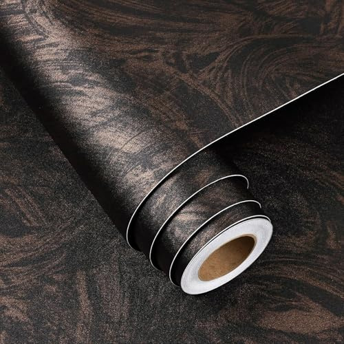 FunStick Papel Pintado Pared Negro Papel Pintado Efecto Hormigon Marrón Dorado Papel Tapiz Autoadhesivo Para Habitación Vinilo Encimera Cocina Cemento Papel de Pared Decorativo Negro Hormigon 40CM×2M