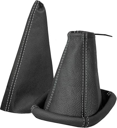 Schaltsack und Handbremsmanschette kompatibel mit Opel Corsa C Bj. 2000-2006 Auto Zubehör Innenraum Schaltknauf Schalthebelabdeckung Schalthebel Abdeckung als Set aus Echtleder in schwarz Naht grau