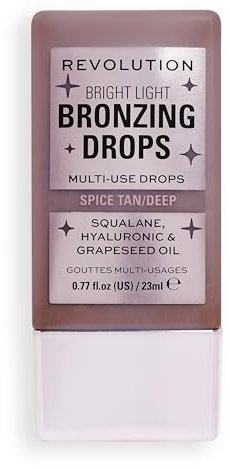 Makeup Revolution, Bright Light Bronzing Drops mit Hyaluronsäure, sonnengeküsstes Finish, Deep Bronze Spice, 23ml