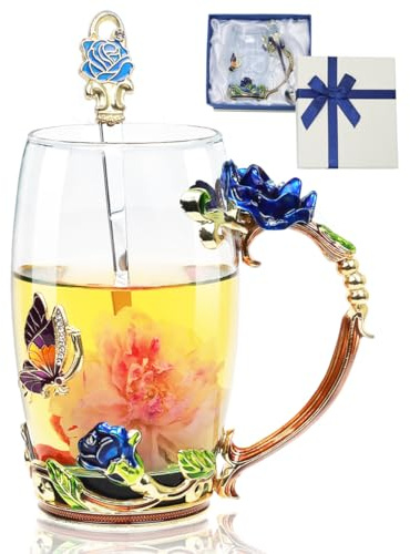 Tasse à thé en verre transparent avec cuillère, coffret cadeau pour sa maman, épouse, grand-mère, filles, amis, Saint-Valentin, Noël, anniversaire, jus de fruits, boissons chaudes et froides