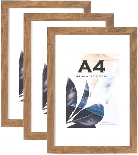 LATERN 3 Pezzi Cornici per Foto in Legno, A4 Cornici per Foto da Tavolo Cornici per Montaggio a Parete con Supporto e Tappetino per Esposizione di Foto, Poster, Certificati e Firme (Marrone)