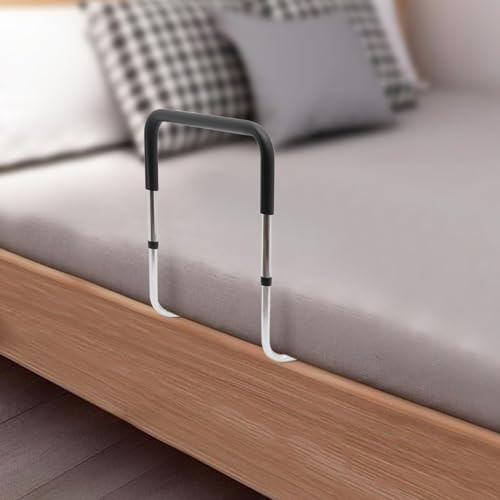 Bed Rail, Adjustable Stability Grab Bar Assist Railing Bed Support Bar Handicap Mobility Assistant to Get In or Out of Bed with Fixing Strap for Elderly Seniors Kids Pregnant, Handicap, Black