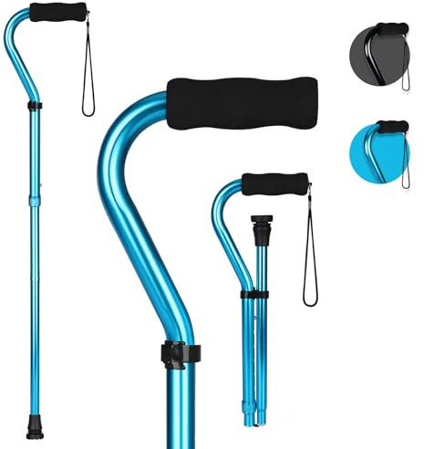 supregear Gehstock für Damen und Herren, Leichter und Verstellbarer Offset-Gehstock, Tragbarer Faltbarer Gehstock mit Weichem Gepolstertem Griff, Robuste Gehhilfe für Senioren und Erwachsene, Blau