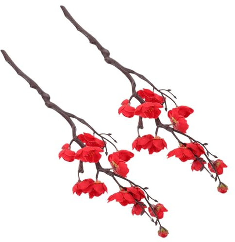 CANIGHT Lot De 2 Fleurs De Prunier Artificielles pour Décoration D'intérieur Branches De Fleurs Rouges Faciles d'entretien Pétales Réalistes