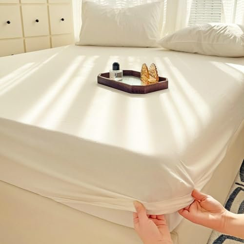 Epinki Betthusse & 1er Kissenbezüge 120x200cm Set 2teilig Warm, Spannbettlaken für Topper Einfarbig Weiß Faltenresistent und Ausbleichen, Polyester Baumwolle Tagesdecken