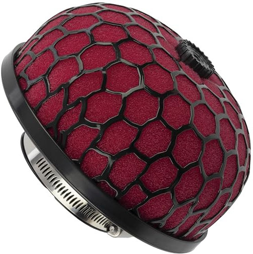 AERZETIX - K34129 - Filtre à air sport Ø76 mm universel - couleur rouge - pour voiture compétition tuning carrosserie auto moto décoration mécanique système d'admission d'air moteur