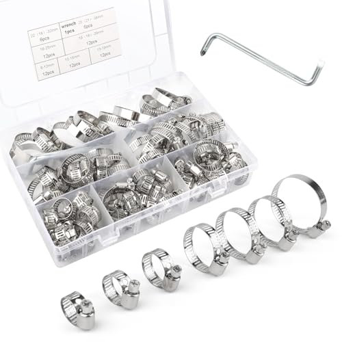 QOUBNIC 73 Piezas Abrazaderas de Manguera de Resorte, 6-38mm Abrazaderas Ajustables 7 Tamaños en Acero Inoxidable para Tubería Agua Auto Mecánica en Caja