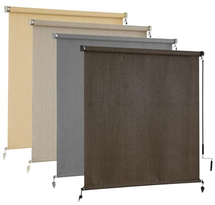 AOSKY Outdoor Roller Shades, Cordless Patio Shades Roll Up Outdoor Blinds, Roller Blinds Cloth for Porch Pergola Balcony Backyard Windows, 36 W x 72 H, Mocha