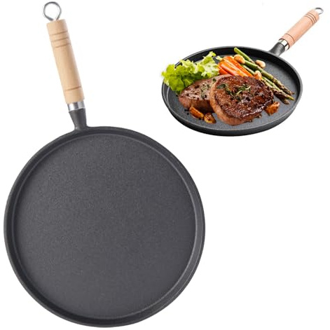 Sartén Hierro Fundido Antiadherente 20/26 cm Diámetro Aptos para Cocina de Inducción Vitrocerámica Gas Horno Parrilla Lavavajillas cast iron skillet - Mango Madera Clara Removible - Libre de PFOA