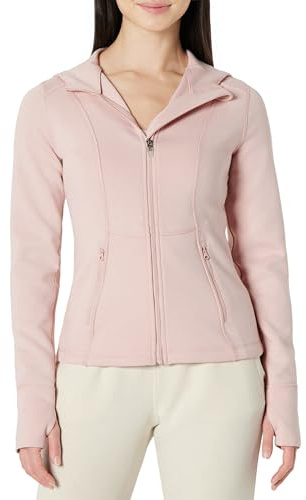 Amazon Essentials Women's Fitted Active Sweat Zip Jacket with Hood, Dusty Pink, X-Large