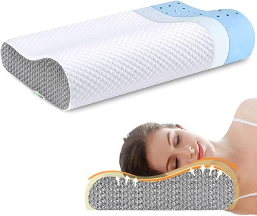 Ecosafeter Cuscino Cervicale Memory Foam, Ergonomico Traspirante Anallergico, Federa di Bambù Lavabile, Supporto Confortevole per Collo