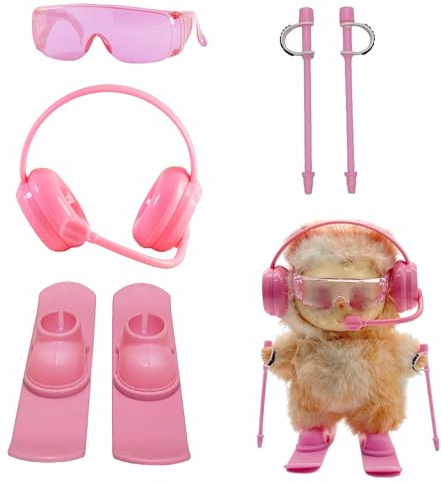 DHER 6 Stück Mini Puppenschuhe puppenkleidung zubehör Mini Skateboard Schlitten Kopfhörer Skibrille Set, Passend für 17cm Puppenzubehör, Miniatur Fashion Puppenkostüm Ersatzzubehör (Rosa)