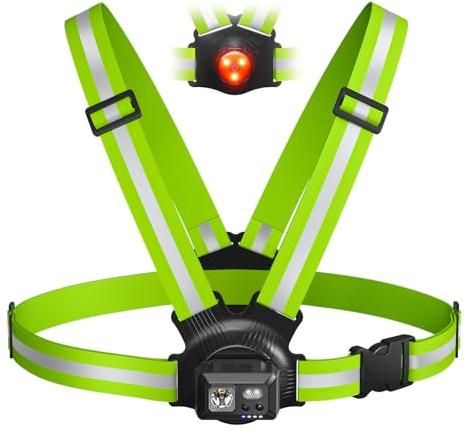 Acso Running Lights for Runners, 500 Lumens Running Light with 360°Reflective Vest, 45° Adjustable,IPX5 Waterproof Rechargeable Light Up Gear for Night Walking/Cycling/Jogging/Hiking