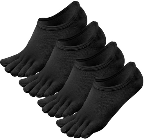 Soleeya 4 Pares Calcetines Dedos Hombre Cortos Algodon Deporte Talla 39-43 Invisibles Calcetines Hombre Tobilleros de Cinco Dedos Separados con Silicona Antideslizante Correr