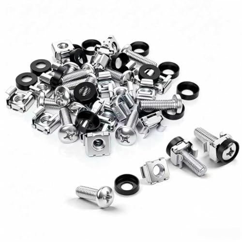 XLTBOMS Tuercas Enjauladas M6 x 20mm, Tornillos Rack - 30 Piezas (Plata) | Juego de Tuerca Jaula, Incluye Arandelas de Rack, M6 Tornillos Phillips - Para Armarios de Red, Servidor de 10/19