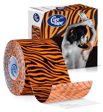 CureTape® Kinesiotapes | Wasserfestes & Elastisches Kinesiologie Tape | Hautfreundliche Kinesiotape | Latexfrei & Hypoallergen | Sporttape für Verletzungen & Beschwerden | 5cm x 5m | Tiger