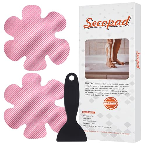 Secopad 24PCS Snowflake Non Slip Bathtub Stickers with Scraper, Pink