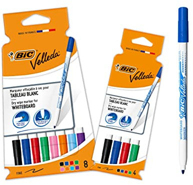 BIC Velleda Bundle Markers, Perfect For Office Or Classroom With Good Erasability, Assorted Colours,Pack Of 12 [Amazon Exclusive],black