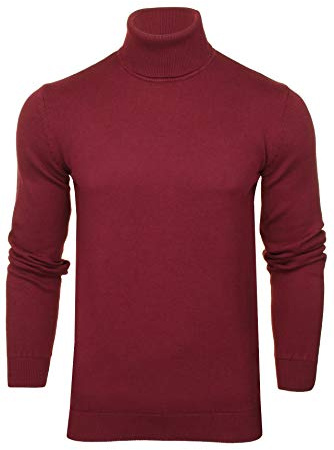 Xact Men's Roll Neck Jumper – Cotton Polo Neck Turtleneck Knitted Jumper Slim Fit Fine Knit (Burgundy) XXL