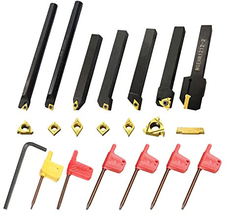 Lot de 7 embouts de tournage en carbure de tungstène indexable avec 14 inserts de perçage indexables en carbure + 7 clés