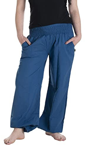 Vishes - Alternative Bekleidung - Lange Damen Sommerhose Haremshose Schlupfhose einfarbig Dehnbund Einheitsgröße (34-46) blau