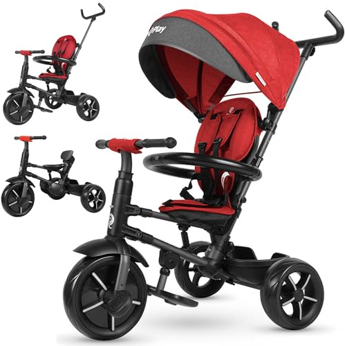Qplay Triciclo Evolutivo Rito Star Rojo | Diseño Moderno con Ruedas de Goma, Plegado Rápido y Máxima Comodidad – Apto Desde 10 Meses