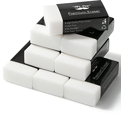 Mr. Pen- Pencil Eraser, 8 Pack, White Erasers, Erasers for Artists, Back to School Supplies