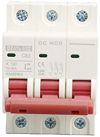 750V DC Leitungsschutzschalter 63A C63 3P Hutschiene Home Überlastschutz Luftschalter Sicherungsautomat für Wohnbeleuchtung Verteilerleitungen Solar PV Anlage