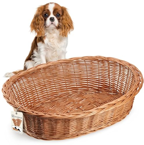KADAX Hund- och kattstol av vide, husdjurssäng i naturfärg, hundsäng, kattkorg, solstol för djur, djursäng, hundsovplats. vilstol (13 x 58 x 45 cm)