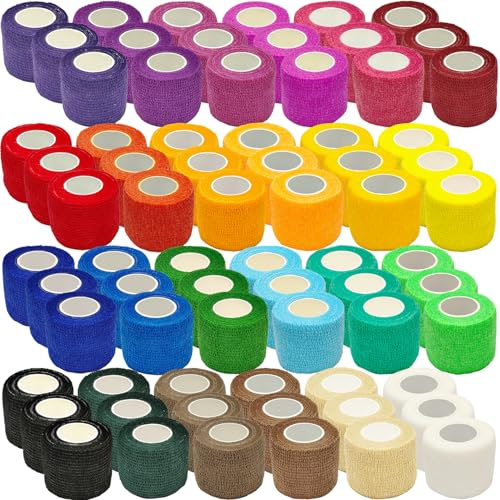 ailixinda 72 Pack Self Adhesive Bandage Wrap,2 x 5 Yards Self Adherent Wrap,Athletic Elastic Breathable Cohesive Bandage Wrap for First Aid,Sports,Wrist Ankle Swelling Sprains,Vet Wrap,24 Colors