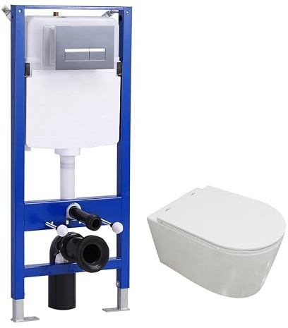 Bathroom 1140MM Concealed Cistern with Rimless Round Wall Hung Toilet