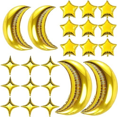 Ballons Lune et Etoile Doré 54 pièces Ballon Aluminium Géan Balloon D'or Convient à Décoration de Mariage, Saint-Valentin, Fêtes D'anniversaire